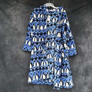 Vera Bradley NEW Fleece Robe Blue Penguin Print Hooded Cozy Loungewear Size S/M